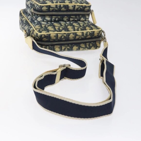 Christian Dior Trotter Canvas Shoulder Bag Navy Gold Auth BD2276 - Picture 8 of 16